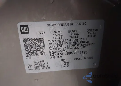 2022 GMC Acadia At4 from USA, damaged, VIN 1GKKNLLS8NZ137736